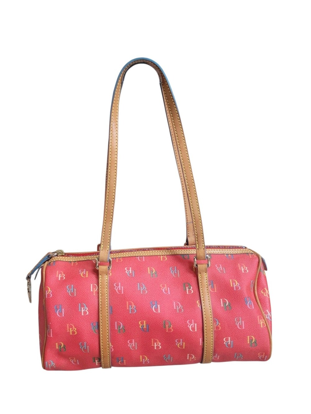*Rare* Y2K Dooney & Bourke Barrel Shoulder Bag Rainbow Monogram Vachetta Leather - Picture 4 of 11